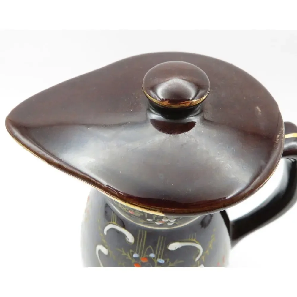 Vintage Japan Redware Moriage Coffee Set Pot, Creamer & Sugar Bowl Brown Floral